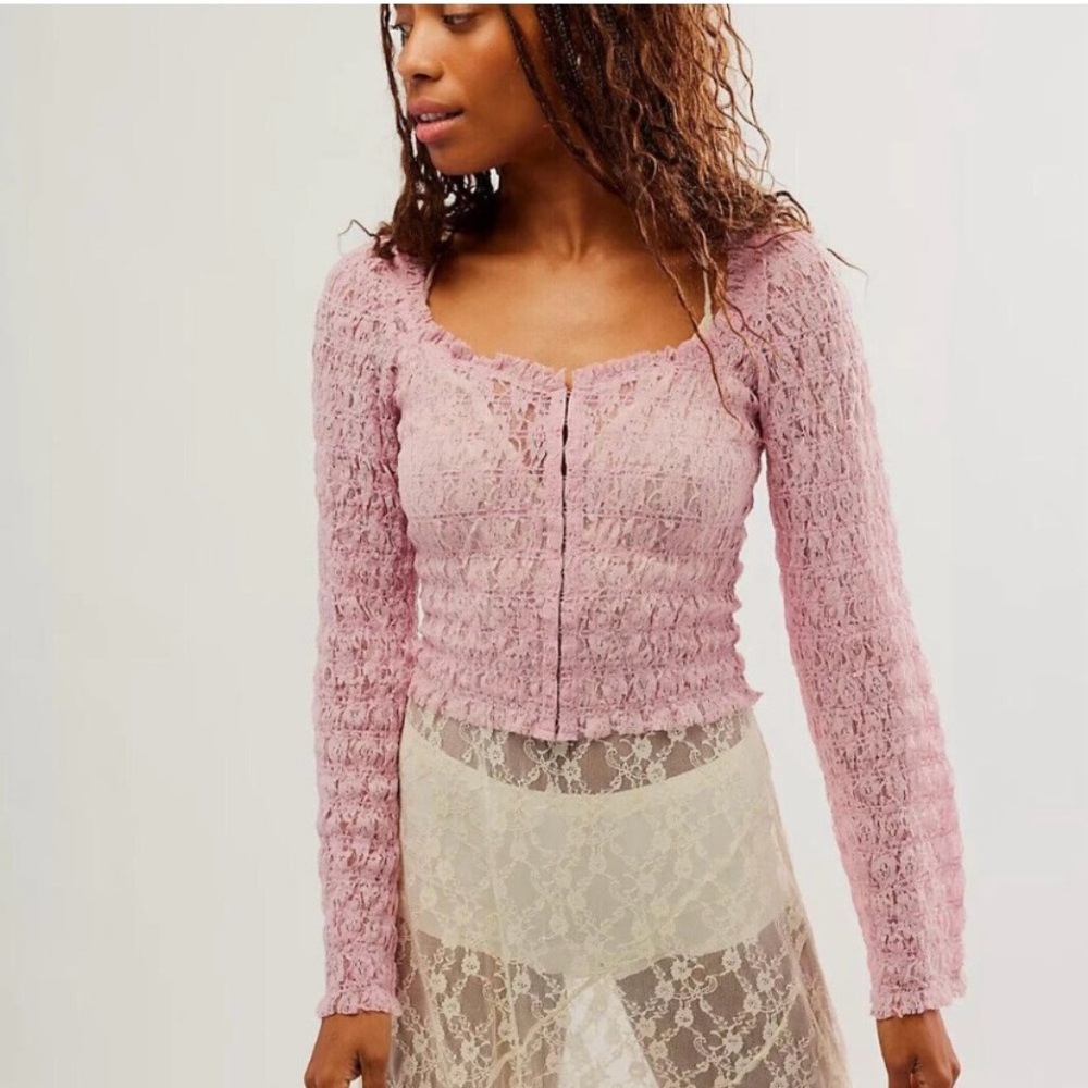 New Free People✨Madison Sheer Lace Top- Pink
